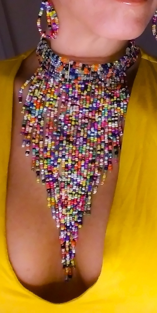 Beaded Rainbow Colored Choker Necklace - Picture 2 of 3